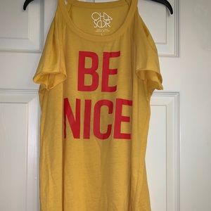 Chaser Be Nice Yellow Cold Shoulder Top Large